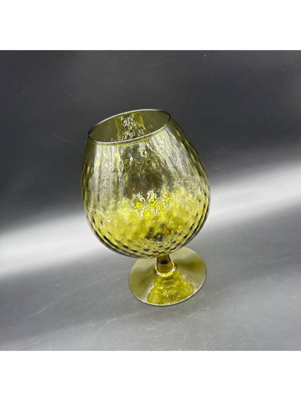 Vintage Empoli Glass Avocado Green Brandy Snifter MCM Diamond Optic Italy Retro